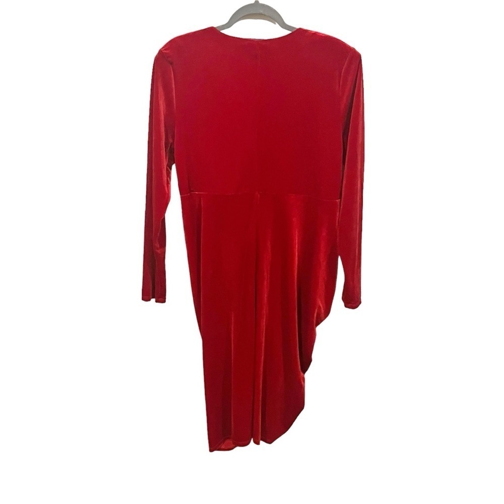 Eloquii Velvet Ruched Dress Plus Size 16 Red Long Sleeve Bodycon Party Short - Picture 3 of 5